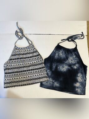 Brandy Melville Navy Blue Toe Dye Crop Top Halter Neck Aeropostale Top Small